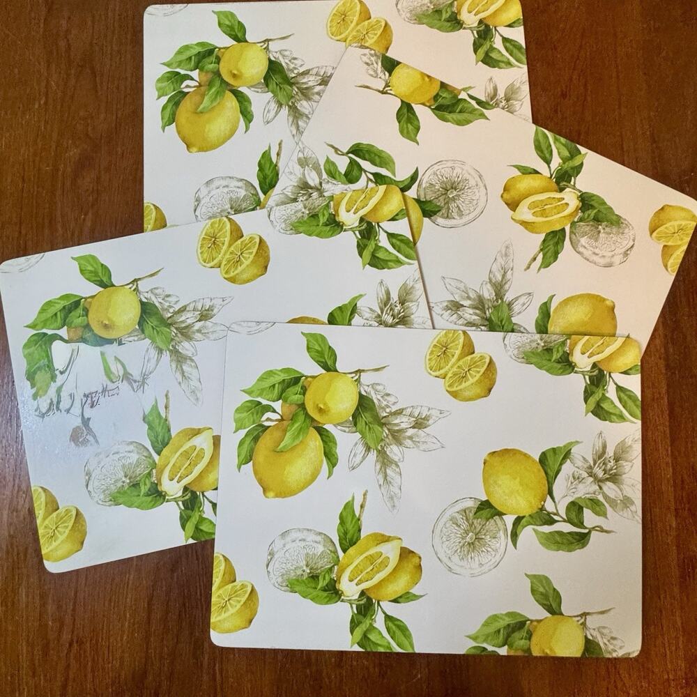 Vintage Lemon Cork Backed Placemats Set of 4 Fruit Citrus Kitchen Decor Summer